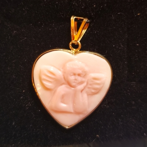 SOLID 14kt Gold Italian Angelskin Coral Cameo Pendant - Picture 8 of 8